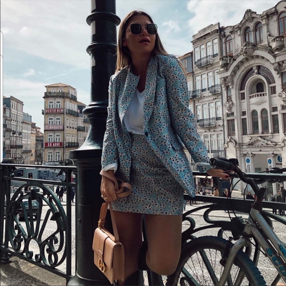 Zara 2 pcs floral print blazer + skirt